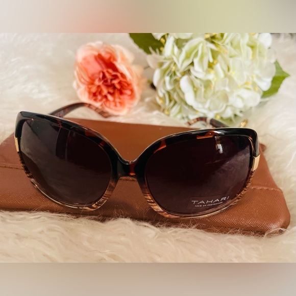 NWT Tahari 100% UV Protection Brown and Gold Sunglasses - Picture 3 of 3
